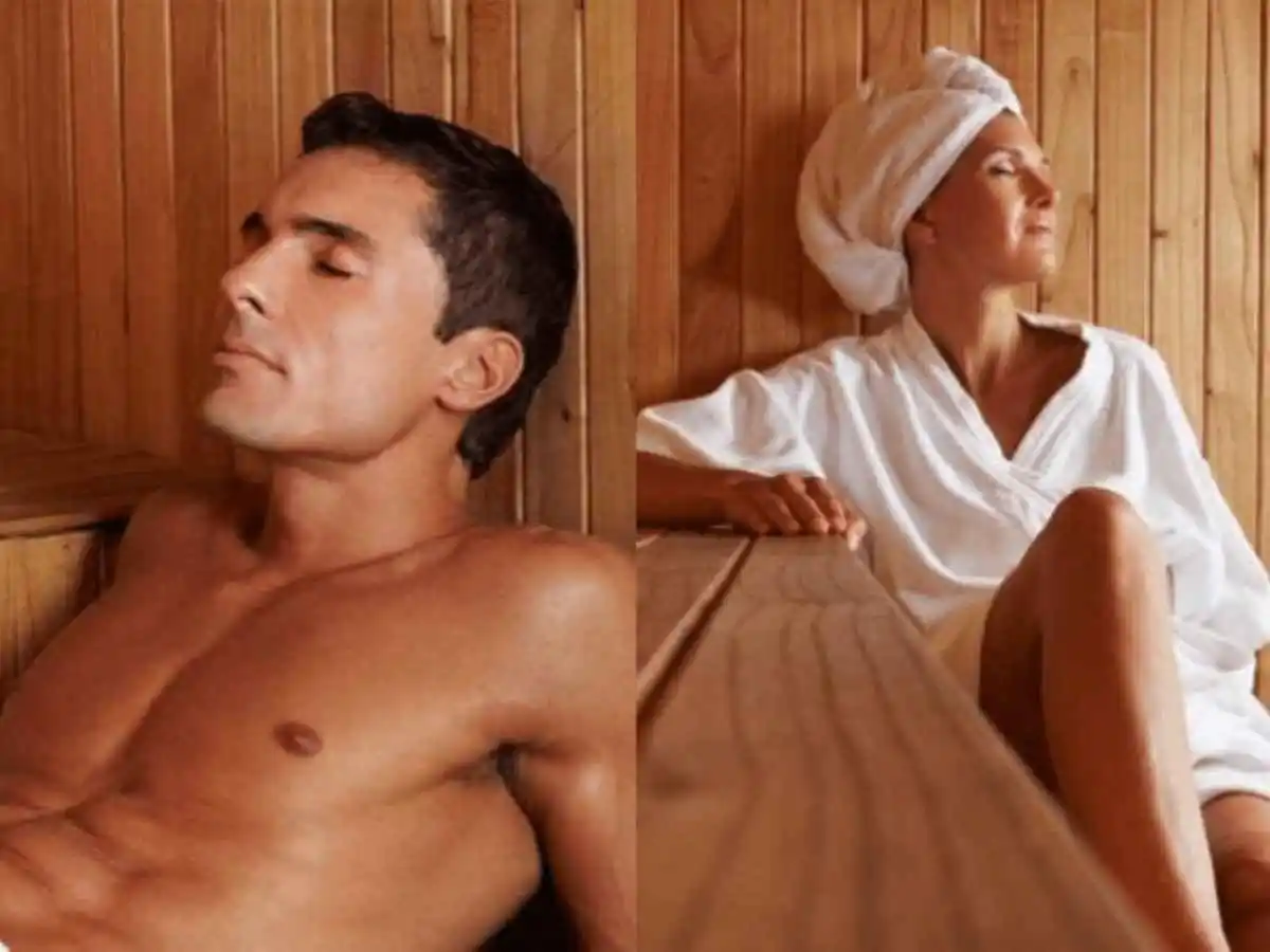 hombre y mujer en sauna